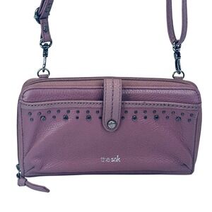 The Sak Leather Studded Wallet Crossbody Purse Convertible Phone Bag Mauve